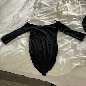 Black off the shoulder body suit long sleeve